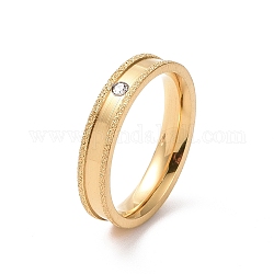Anillo de dedo ranurado con rhinestone de cristal, joyería de acero inoxidable texturizada 201 para mujer, dorado, diámetro interior: 17 mm, 4mm
