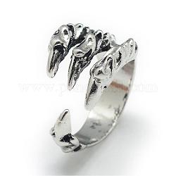 Adjustable Alloy Cuff Finger Rings, Eagle Claw, Size 8, Antique Silver, 18mm