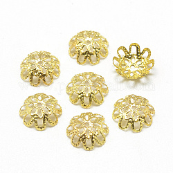 Plated Iron Fancy Bead Caps, Flower, Multi-Petal, Filigree, Golden, 10x3mm, Hole: 1mm, about 540pcs/50g