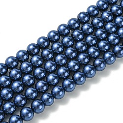 Brins de perles de verre écologiques, ronde, teinte, cordon en coton fileté, bleu minuit, 10mm, Trou: 1.2~1.5mm, Environ 42 pcs/chapelet, 15.7 pouce