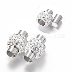 304 Stainless Steel Magnetic Clasps with Glue-in Ends, with Polymer Clay Rhinestone Beads, Oval, Stainless Steel Color, 17x11~12mm, Hole: 5mm