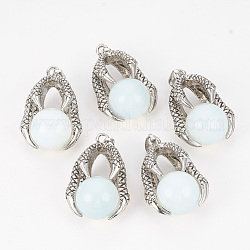 Opalite Pendants, with Alloy Findings, Eagle Claw, Antique Silver, 36x24x16mm, Hole: 7x4mm