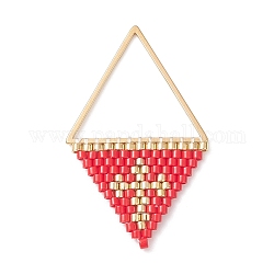 Подвески из японского бисера ручной работы, треугольник с крестообразными подвесками, красные, 37~38x23x2 мм, отверстие : 17x20 мм