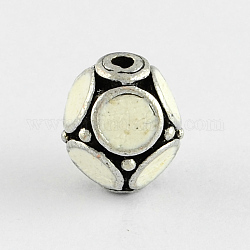 Oval Handmade Indonesia Beads, with Alloy Cores, Antique Silver, White, 13x11mm, Hole: 2mm