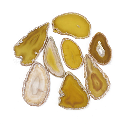 Ciondoli agata naturale , fette agata, colorato e riscaldato, pepite, oro, 48~105x39~68x4~7mm, foro: 2~2.5mm, circa 25pcs/1000g