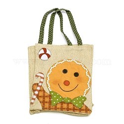 Linen Burlap Cartoon Bags, Candy Gift Storage Tote, with Handles, for Christmas Party Favor DIY Craft Packing, Rectangle, Gingerbread Man Pattern, 31.5x16x4.5cm