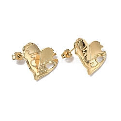 Ion Plating(IP) 304 Stainless Steel Heart Stud Earrings for Women, Real 18K Gold Plated, 20x19mm, Pin: 0.7mm
