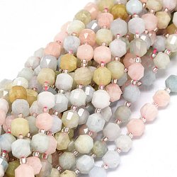 Chapelets de perles en morganite naturelle, avec des perles de rocaille, facette, Toupie, perles de prisme à double pointe, 7~8x7~8mm, Trou: 0.8mm, Environ 38 pcs/chapelet, 15.35 pouce (39 cm)