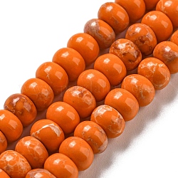 Hebras de cuentas teñidas de jaspe imperial sintético., rerondana plana, naranja oscuro, 6~7x4~4.5mm, agujero: 1.2 mm, aproximamente 90~94 pcs / cadena, 14.76''~15.08