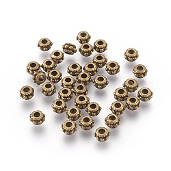Tibetan Style Spacer Beads, Lead Free, Cadmium Free and Nickel Free, Rondelle, Antique Bronze, 5mm in diameter, 3mm thick, hole: 2mm