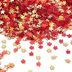 Perline di paillettes di plastica, lucentezza dorata, decorazioni artigianali per cucire, trifoglio, rosso, 4.5x3.5x0.3~0.4mm