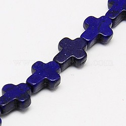 Kunsttürkisfarbenen Perlen Stränge, gefärbt, Kreuz, dunkelblau, 10x8x3 mm, Bohrung: 1 mm, ca. 38 Stk. / Strang, 15 Zoll