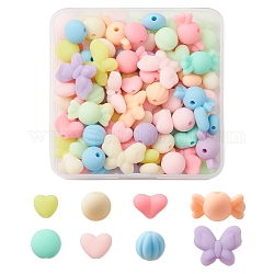 Rubberized Style Acrylic Beads, Mixed Shapes, Mixed Color, 10~18x11~21.5x5.5~11.5mm, Hole: 1.6~2mm, 100pcs/box