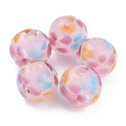 Runde Bunte Malerei-Perlen, Pflaumenblütenblattmuster, mit Loch, rosa, 12 mm, Bohrung: 1.8 mm