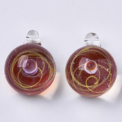 Handmade Lampwork Pendants,  Bead in Bead Pendants, Round with Starry Sky, Orange Red, 28.5~30x20~21x19~20mm, Hole: 3~4mm