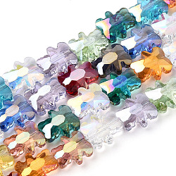 Galvanisieren transparente Glasperlen Stränge, ab Farbe plattiert, facettiert, Bär, Mischfarbe, 9.5x8.5x4 mm, Bohrung: 1 mm, ca. 80 Stk. / Strang