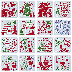 16 pz 16 stili di plastica per animali domestici di natale scava fuori modelli di stencil per pittura, quadrato con motivo a tema natalizio, forme misto, 130x130x0.2mm, 1pc / style