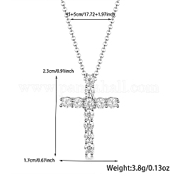 Croix plaqué rhodium 925 argent sterling micro pavé clair zircon cubique pendentif colliers, platine, 17.72 pouce (45 cm), pendentif: 23x17 mm