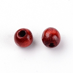 Cuentas de nogal, redondo, de color rojo oscuro, 6.5x6mm, agujero: 2 mm
