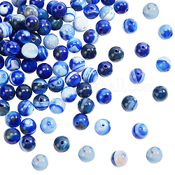 Dicosmetic 2 Stränge natürliche Achat-Perlenstränge 8 mm Steinperlen blau gebänderte Achatperlen Edelstein-Bastelperlen runde lose Perlen Kristall-Charms-Perlen für die Schmuckherstellung, Bohrung: 1.2 mm