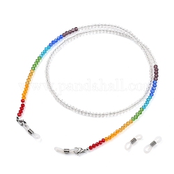 Chakra lunettes chaînes, tour de cou pour lunettes, avec perles de verre transparentes rondelles facettées et 304 fermoir mousqueton en acier inoxydable, blanc, 27.95 pouce (71 cm)