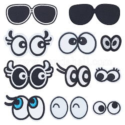 Nbeads 11 Styles Augen-Baumwoll-Stickerei zum Aufbügeln auf Kleidung, Kostüm-Zubehör, Applikationen, Schwarz, 21~43x27~74x1~1.5 mm