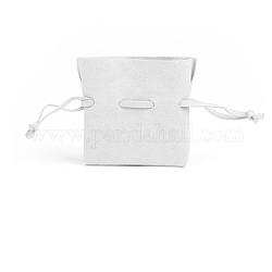 Rechteckige Schmuck-Geschenkbeutel aus Mikrofaserleder mit Kordelzug für Ohrringe, Armbänder, Halsketten Verpackung, Rauch weiss, 7x7 cm
