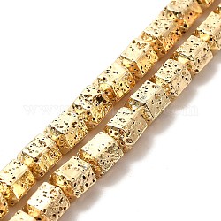 Fili di perle di roccia lavica naturale elettrodeposta, colonna esagonale, placcato oro chiaro, 8x6.5x7.5mm, Foro: 1 mm, circa 50~51pcs/filo, 15.55~15.94 pollice (39.5~40.5 cm)