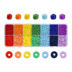 Kit de búsqueda de joyería de cuentas de diy, incluyendo semillas redondas de vidrio y cuentas de disco de arcilla polimérica, color mezclado, aproximamente 3640 unidades / caja