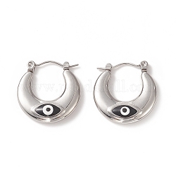 316 Stainless Steel Hoop Earrings, Enamel Evil Eye Earring for Women, Black, 20x20x5mm, Pin: 0.8mm