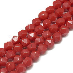 Fili sintetici di perle di giada rossa, sfaccettato, tinto, tondo, 7.5~8x7~8x7~8mm, Foro: 1 mm, circa 47 pz/14.6 pollici