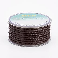 Cordón de cuero trenzado ecológico, cable de la joya de cuero, material de toma de diy joyas, coco marrón, 3mm, alrededor de 5.46 yarda (5 m) / rollo