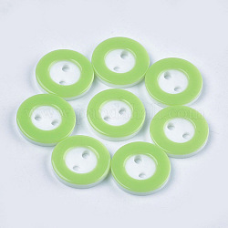 Boutons en résine, 2-trou, plat rond, vert clair, 13x2mm, Trou: 1.8mm, environ 1000 pcs / sachet 