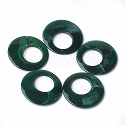 Colgantes de acrílico, estilo de imitación de piedras preciosas, plano y redondo, verde oscuro, 47x5mm, agujero: 2 mm, aproximamente 100 unidades / 500 g