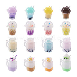 Fashewelry 32Pcs 16 Style Imitation Bubble Tea & Ice Cream Resin Pendants, with Acrylic Cup, Mixed Color, 34.5~44.5x27~28x20~29.5mm, Hole: 1.2~2mm, 2pcs/style