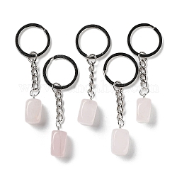 Porte-clés pendentif quartz rose naturel, avec anneau en fer, cuboïde, 7.2~7.5 cm