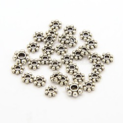 Tibetan Style Alloy Daisy Spacer Beads, Cadmium Free & Nickel Free & Lead Free, Flower, Antique Silver, 4x1.5mm, Hole: 1mm