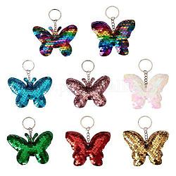 8Pcs 8 Colors Reflective Sequin Butterfly Pendant Keychain, with Platinum Plated Iron Findings, for Car Keychain Bag Ornament, Mixed Color, 10.7cm, 1pc/color