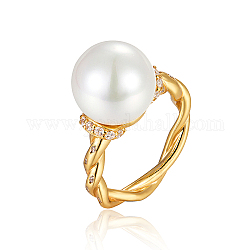 925 anillo de dedo envuelto en alambre de plata esterlina con perla de imitación, dorado, diámetro interior: 17 mm