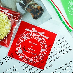 Рождественские тематические квадратные самоклеящиеся пластиковые пакеты для печенья, для выпечки упаковочные пакеты, рождественский венок, красные, 70x70 мм (ниже молнии), односторонняя толщина: 4 мил