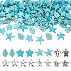 Arricraft fai da te creazione di gioielli che trova il kit, comprese le perline in lega di stelle marine, ciondoli tartaruga in lega, foglia turchese sintetica e perline a stella, argento antico, 153~158pcs/scatola