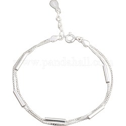Bracelet multirang perles tube, box chain 925 bracelet double couche en argent sterling pour ado fille femme, platine