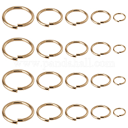 Sunnyclue 400 Stück 5 Stile 304 offene Biegeringe aus Edelstahl, runden Ring, echtes 24k vergoldet, 4~10x0.8~1 mm, Innendurchmesser: 2.4~8.5 mm, 80pcs / style