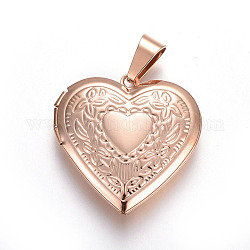 304 Stainless Steel Locket Pendants, Photo Frame Charms for Necklaces, Heart, Rose Gold, 29x29x6.5mm, Hole: 4.5x9mm, inner diameter: 20x21mm