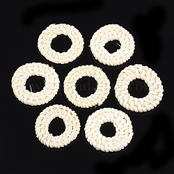 Handmade Reed Cane/Rattan Woven Linking Rings, For Making Straw Earrings and Necklaces, Bleach, Ring, Beige, 30~35x4~6mm, Inner Diameter: 10~17mm