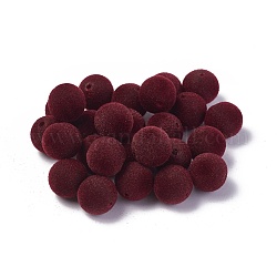 Perles acryliques flocky, ronde, rouge foncé, 11~12mm, Trou: 2.2mm