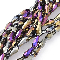 Electroplate Glass Beads Strands, Full Plated, Faceted, Teardrop, Multi-color Plated, 10x4mm, Hole: 0.8mm, about 70~72pcs/strand, 27.9 inch~28.15 inch(71~71.5cm)