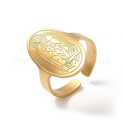 304 anello per polsino aperto in acciaio inossidabile da donna, ovale con motivo Vergine Maria, oro, misura degli stati uniti 8 1/4 (18.3mm)
