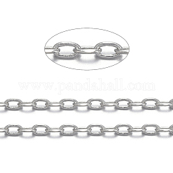 Brass Cable Chains, Diamond Cut Chains, Unwelded, Faceted, with Spool, Cadmium Free & Nickel Free & Lead Free, Platinum, 3x1.5x0.45mm