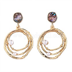 Boucles d'oreilles coquille d'ormeau clous pour femmes, Coquillage en laiton perles boucles d'oreilles pendantes bijoux cadeau pour anniversaire, or, 50x31mm, pin: 0.7 mm